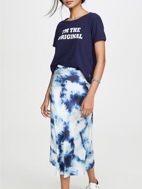 Lioness Tie-Dye Blue Silk Midi Skirt - NWT!